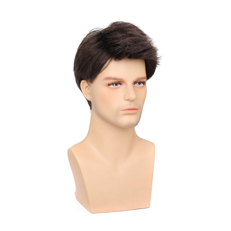 Kaneles Mens Wig Short Drak Brown Wigs Layered Natural Cosplay Party Costume Hair Full Wig for Male Guy - Image 4